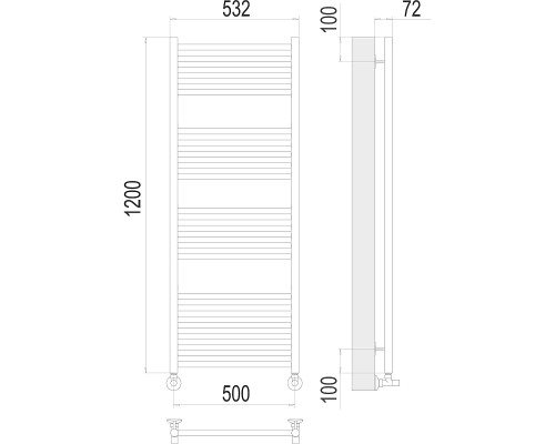 Водяной полотенцесушитель Terminus Аврора П22 500х1200 4670078529398 Хром, нижнее подключение, G 1/2" ВР, с угловым соединением