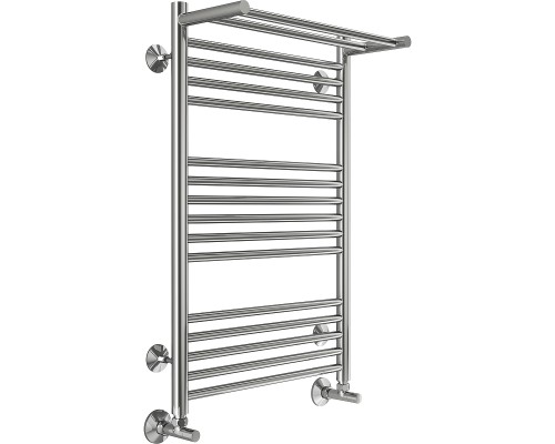 Водяной полотенцесушитель Terminus Аврора П16 500х800 4670078529428 с полкой Хром, нижнее подключение, G 1/2" ВР, с угловым соединением