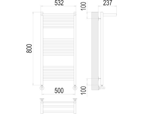 Водяной полотенцесушитель Terminus Аврора П16 500х800 4670078529428 с полкой Хром, нижнее подключение, G 1/2" ВР, с угловым соединением