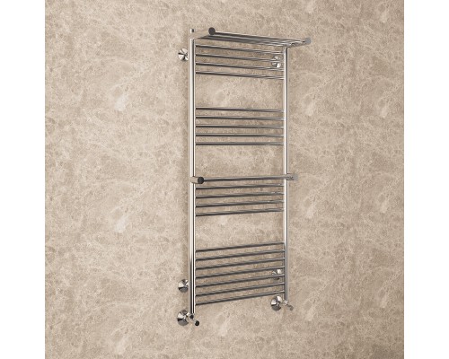 Водяной полотенцесушитель Terminus Аврора П22 500х1200 4670078529244 с полкой Хром, нижнее подключение, G 1/2" ВР, с угловым соединением