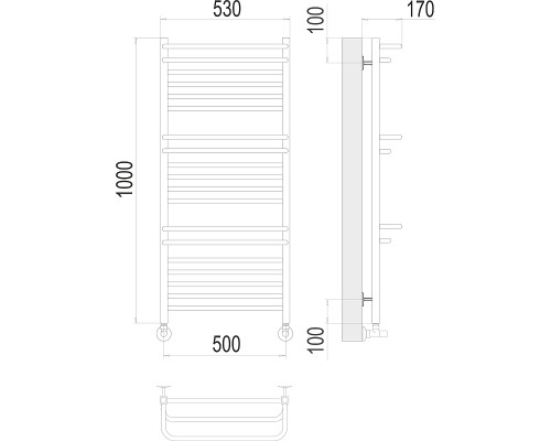 Водяной полотенцесушитель Terminus Орион П18 500х1000 4670078529756 Хром, нижнее подключение, G 1/2" ВР, с угловым соединением