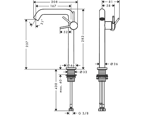 Смеситель для раковины Hansgrohe Tecturis S 73370140 Шлифованная бронза