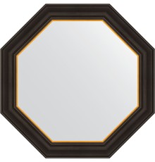 Зеркало Evoform Octagon 64х64 в багетной раме - Черное дерево с золотом 71 мм