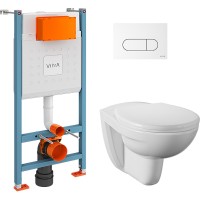 Комплект унитаза с инсталляцией Vitra Normus L-box с сиденьем и Белой клавишей смыва
