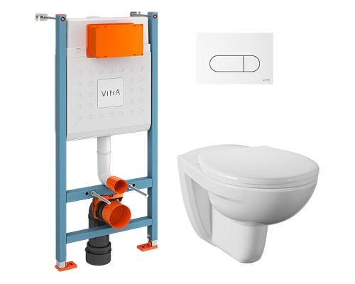 Комплект унитаза с инсталляцией Vitra Normus L-box с сиденьем и Белой клавишей смыва