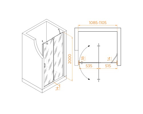 Душевая дверь RGW Hotel HO-014 110 350601411-21 профиль Хром стекло матовое