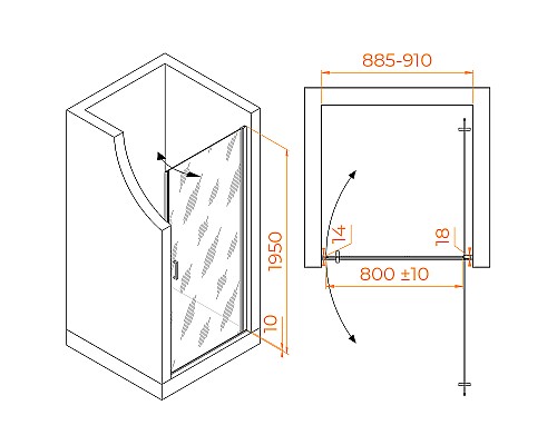 Душевая дверь RGW Leipzig LE-003-B 90 351200309-14 профиль Черный стекло прозрачное