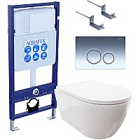 Комплект унитаза с инсталляцией Aquatek Set Aquatek Поларис-018 4в1 с сиденьем Микролифт и клавишей смыва Хром глянцевый