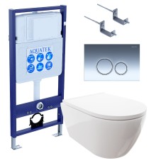 Комплект унитаза с инсталляцией Aquatek Set Aquatek Поларис-018 4в1 с сиденьем Микролифт и клавишей смыва Хром глянцевый