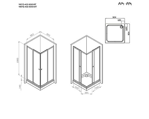 Душевой уголок AM.PM Sunny 90х90 W87G-403-9090-MT профиль Хром матовый стекло прозрачное