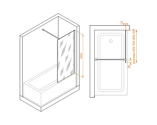 Шторка на ванну RGW Screens SC-051B 80х150 351105108-34 профиль Черный стекло тонированное