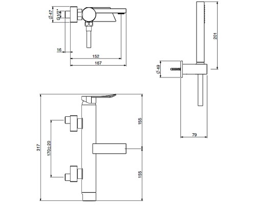 Смеситель для ванны Gattoni Soffio 8100/81DS Темный никель шлифованный