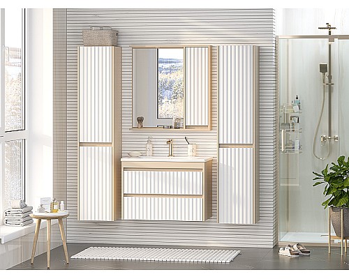 Зеркало со шкафом Brevita Balaton 80 R BAL-04080-03-01П с подсветкой Белое матовое Бежевое матовое Зеркало со шкафом Brevita Balaton 80 R BAL-04080-03-01П с подсветкой Белое матовое Бежевое матовое