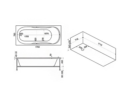 Акриловая ванна Bas Нептун 170x70 В 00026 без гидромассажа