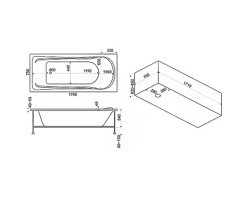 Акриловая ванна Bas Мальта 170x75 В 00023 без гидромассажа