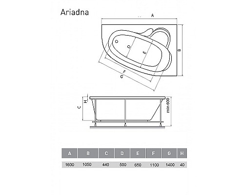 Акриловая ванна Relisan Ariadna 160x105 R Гл000000536 без гидромассажа