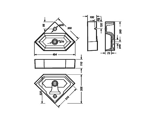 Раковина-чаша Sanita Luxe Line 49 WB.CR/Line/35-C/WHT.G/S1 угловая Белая