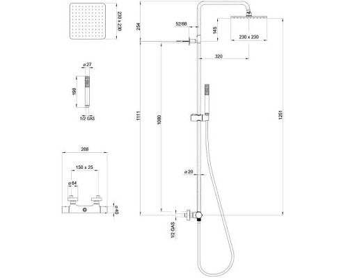 Душевая система Bossini Cosmo L10103.073 Черная матовая