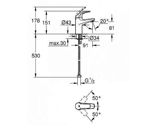 Смеситель для раковины Grohe Baucurve 32848000 Хром