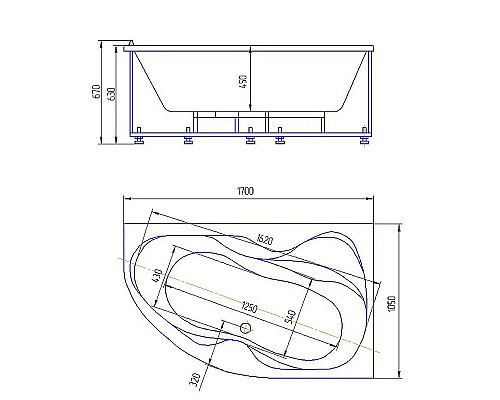 Акриловая ванна Aquatek Вега 170х105 R VEG170-0000083 без гидромассажа с фронтальной панелью с каркасом (разборный) со слив-переливом
