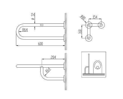 Поручень Nofer 15047.S Матовая нержавеющая сталь