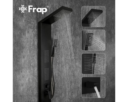 Душевая панель Frap F24005-6 с гидромассажем Черная матовая