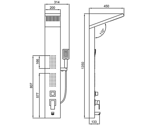 Душевая панель Frap F24005-6 с гидромассажем Черная матовая