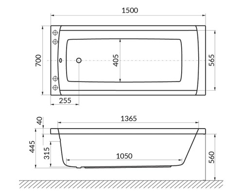 Акриловая ванна Excellent Aquaria 150x70 WAEX.AQU15.RELAX.CR с гидромассажем