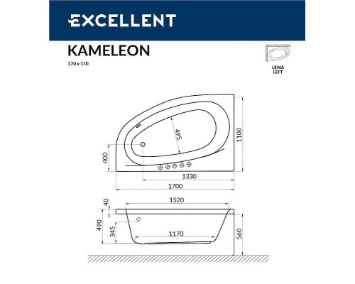 Акриловая ванна Excellent Kameleon 170x110 L с гидромассажем