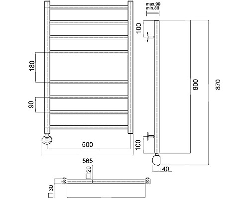 Электрический полотенцесушитель Domoterm Квадро П8 500x800 EL Хром Электрический полотенцесушитель Domoterm Квадро П8 500x800 EL Хром