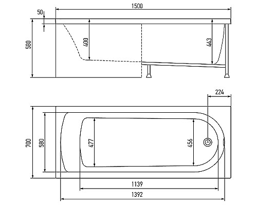 Акриловая ванна Timo Mika 150x70 MIKA1570 без гидромассажа