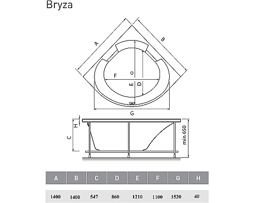 Акриловая ванна Vayer Bryza 140x140 Гл000006820 без гидромассажа