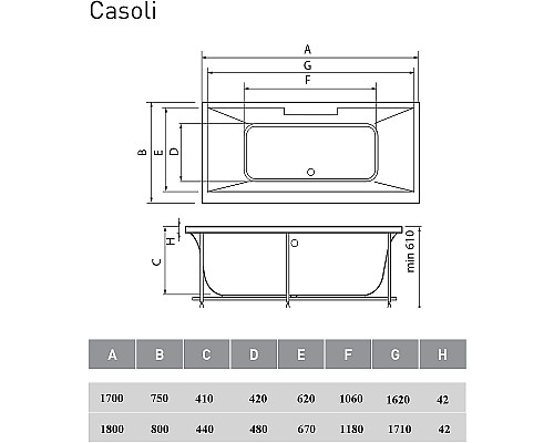 Акриловая ванна Vayer Casoli 170x75 Гл000006806 без гидромассажа Акриловая ванна Vayer Casoli 170x75 Гл000006806 без гидромассажа