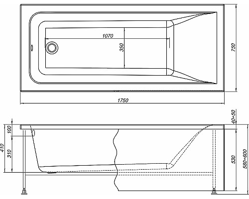 Акриловая ванна STWORKI Стокгольм 175x75 270047 без гидромассажа