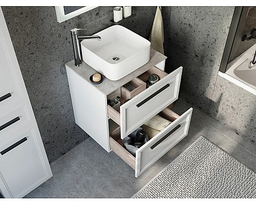 Тумба с раковиной STWORKI Эстерсунд 60 459718 подвесная Белая матовая Простоун беж