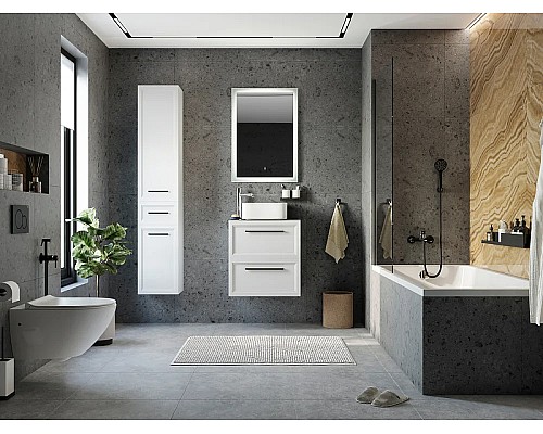 Тумба с раковиной STWORKI Эстерсунд 60 459718 подвесная Белая матовая Простоун беж