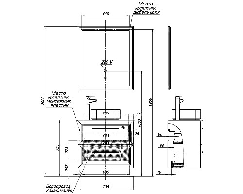 Комплект мебели для ванной STWORKI Эстерсунд 75 460032 подвесной Белый матовый Роверелла