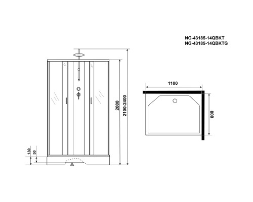 Душевая кабина Niagara Classic 110х80 NG-43185-14QBKTG с гидромассажем
