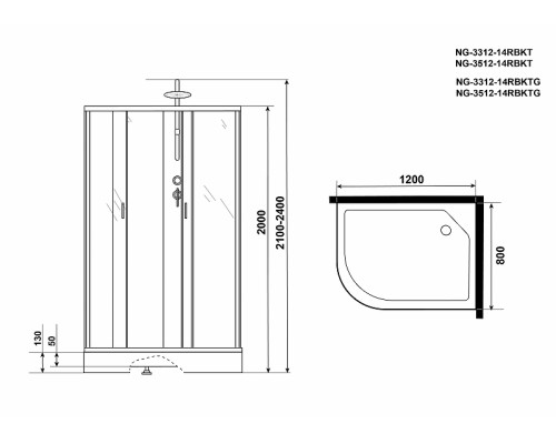 Душевая кабина Niagara Classic 120x80 R NG-3312-14RBKTG с гидромассажем