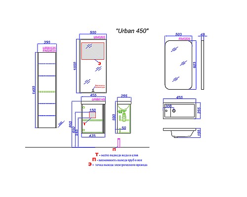 Тумба под раковину Aqwella Urban 45 URB0145DD подвесная Дуб Давос