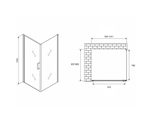 Душевой уголок Abber Sonnenstrand 100x85 профиль Черный стекло прозрачное