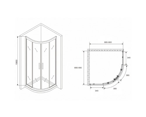 Душевой уголок Abber Schwarzer Diamant 90x90 профиль Хром стекло матовое