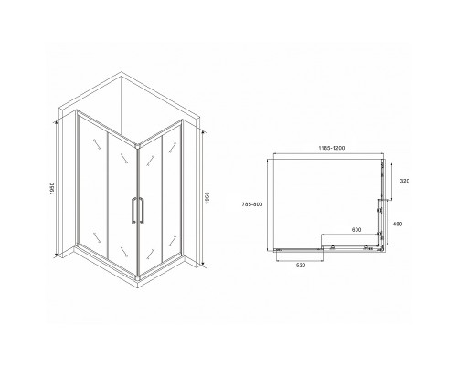 Душевой уголок Abber Schwarzer Diamant 120x80 профиль Хром стекло матовое