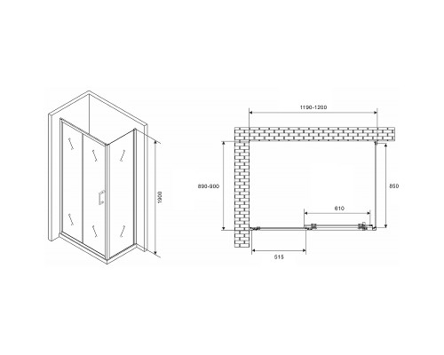 Душевой уголок Abber Schwarzer Diamant 120x90 профиль Хром стекло прозрачное