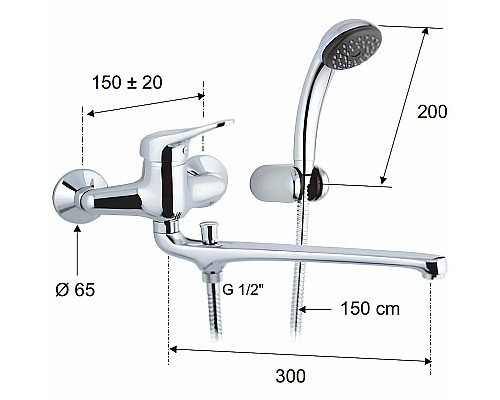 Смеситель для ванны Remer Kiss K49 универсальный Хром