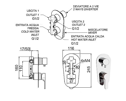Смеситель для душа Remer Winner W92 Хром