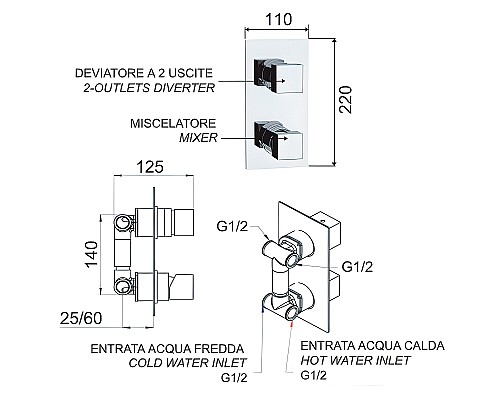 Смеситель для душа Remer SQ3 S923 Хром