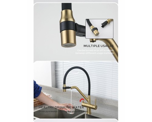 Смеситель для кухни Gappo G4398-83 Золотой сатин Черный