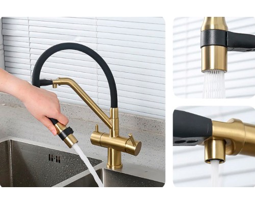 Смеситель для кухни Gappo G4398-83 Золотой сатин Черный