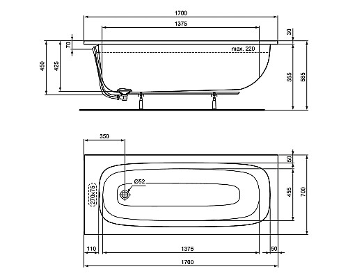 Акриловая ванна Ideal Standard I.Life 170x70 T475901 без гидромассажа